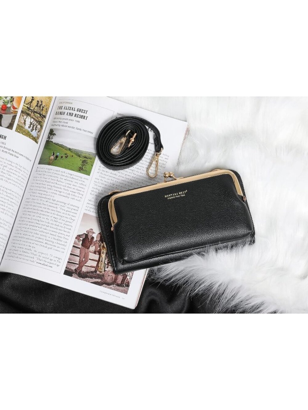 Montana West Women's Wallet Black Faux Leather Adjustable Strap Crossbody Bag - Picture 3 of 6